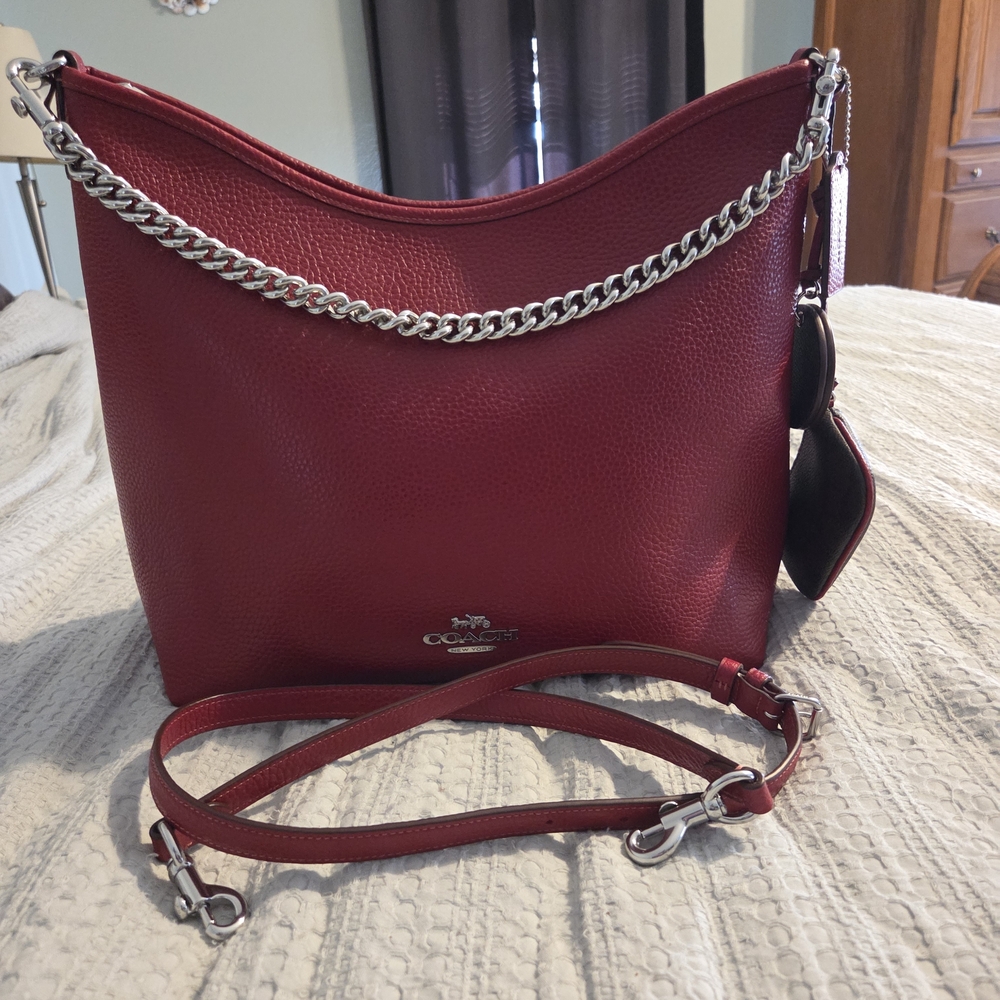 Coach Red Large Laurel Shoulder Bag With Silver Hardware